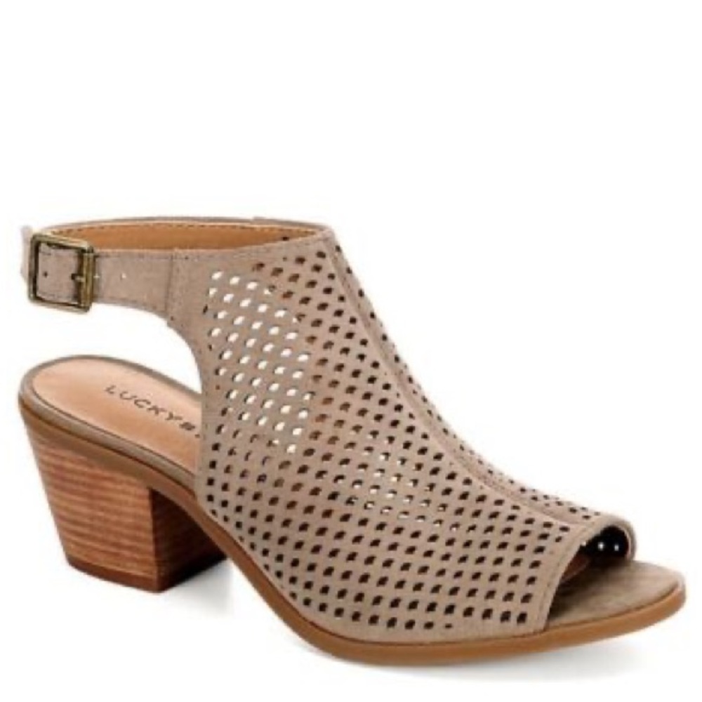 Lucky Brand Leather Perforated Taupe Peephole Toe Heels